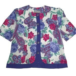 Pablo Collection Vintage Granny 80s  Button Up Paisley Floral Blouse Women S